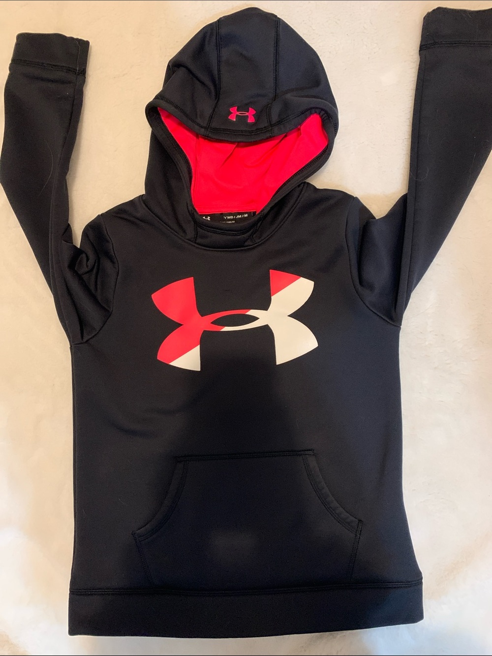 Under Armour Black Hoodie with Pink & White Logo - Kids